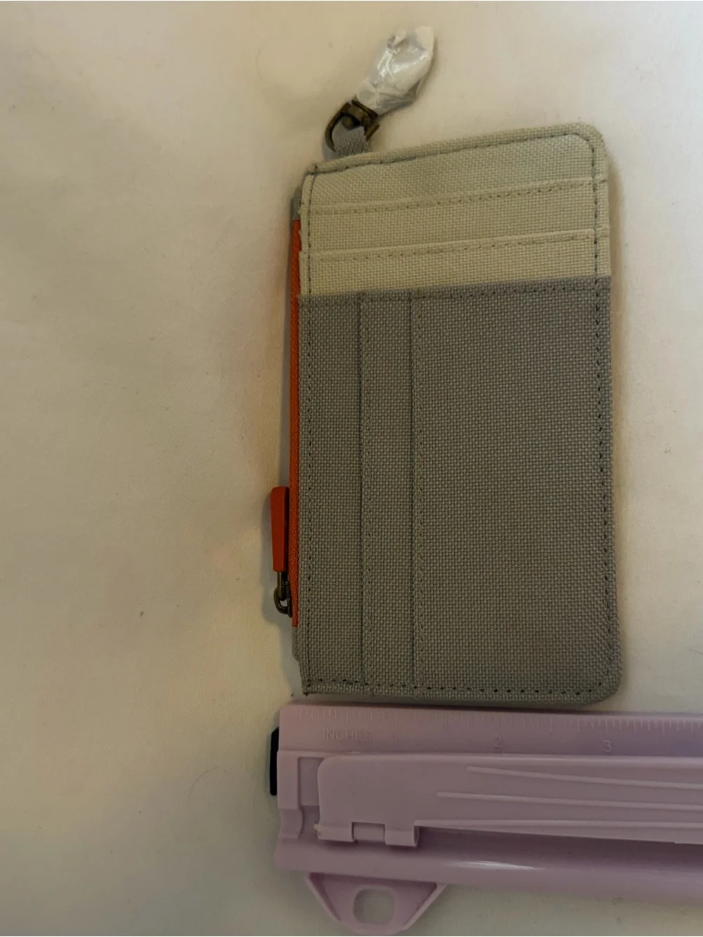 Gray Canvas Card Organizer Pouch with Orange Zipper